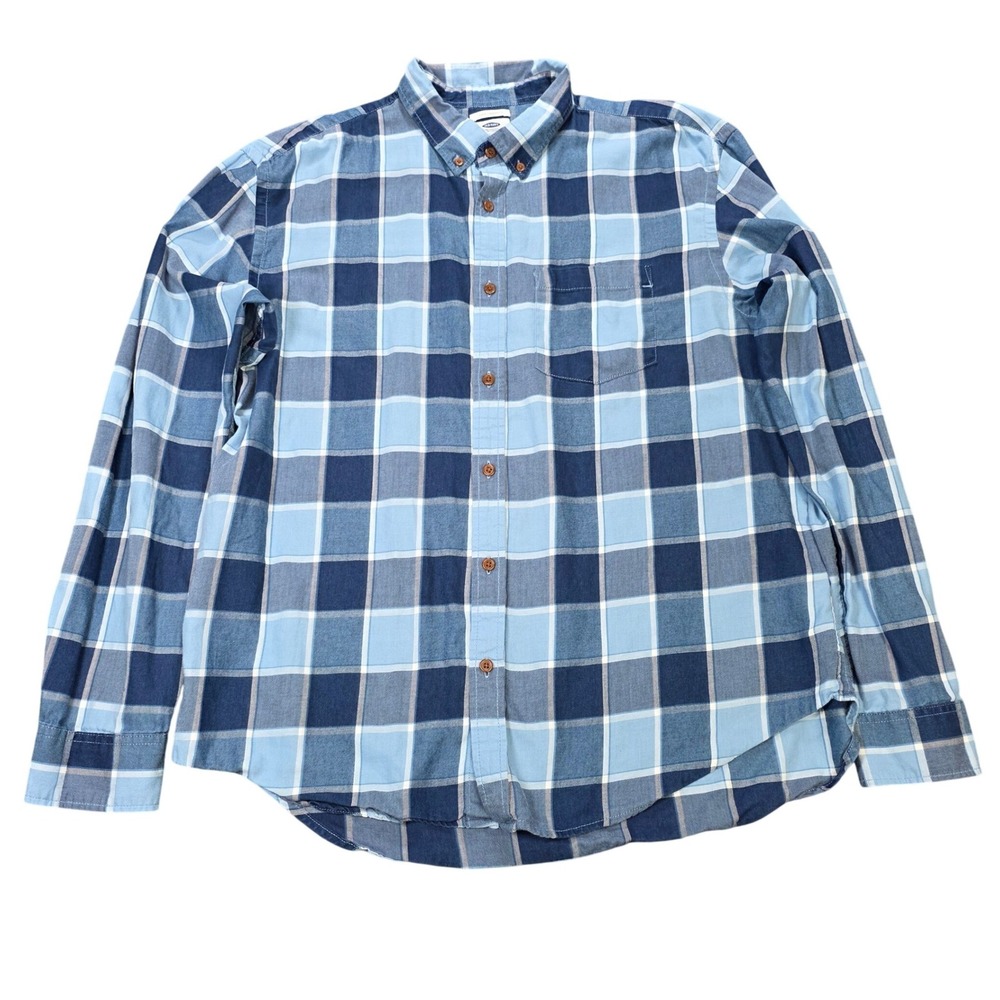 Old Navy Flannel Button Down Shirt Men's Size XL Blue Plaid Slim Fit 100% Cotton